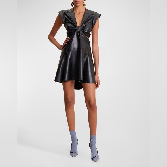 🛍️NWT🥰Front-Gathered Faux Leather Cut-Out Mini Dress👗 - Picture 8 of 8